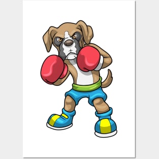 Dog as Boxer with Boxing gloves Posters and Art